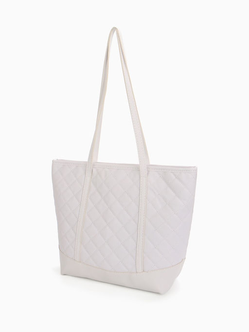 Сумка - шоппер женская на молнии, 35×12×27 см, со стёжкой, белая