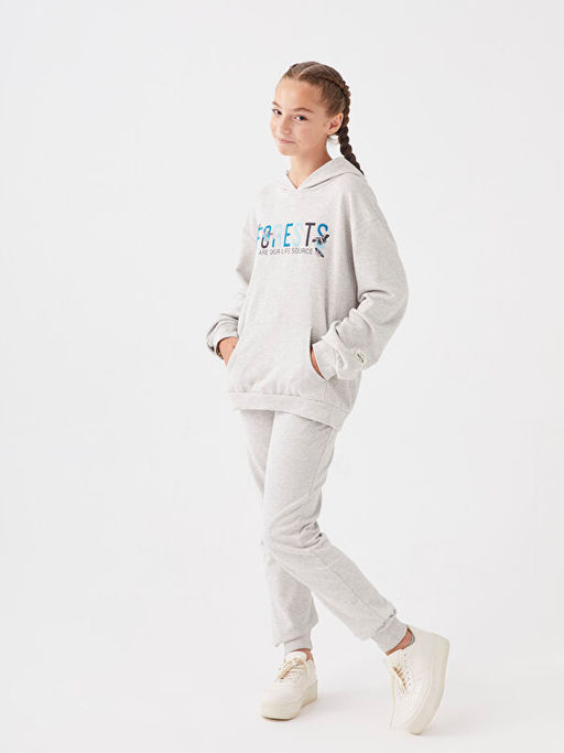 Kap??onlu Bask?l? Uzun Kollu K?z ?ocuk Sweatshirt - Waikiki фото 2