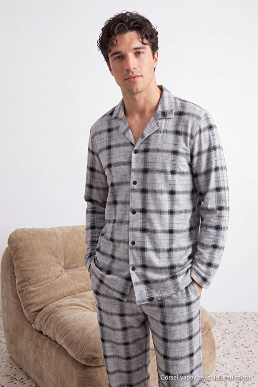 Gri Regular Kesim Ekose/Kareli G_mlek-Pantolon _rme Pijama Tak_m_ TMNAW26PT00014 - Trendyolmilla фото 2