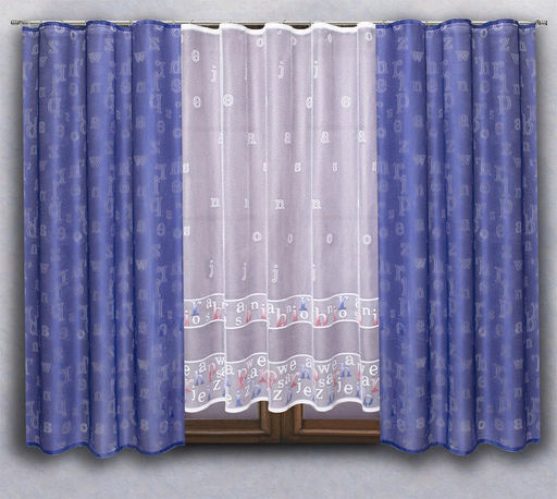 Готовые шторы арт. 22385/200, АЛФАВИТ, комплект для детской, размеры: тюль: 300 см ширина х 170 см высота.; портьеры (145 см ширина. х 200 см высота) х 2