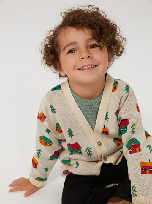 V Yaka Uzun Kollu Desenli Erkek Bebek Triko H?rka - Waikiki фото 2