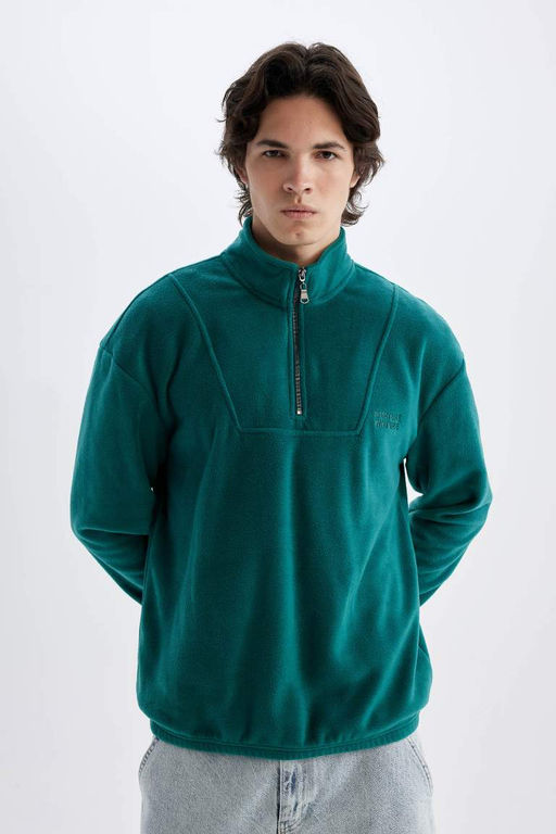 Флисовый свитшот с принтом и воротником-стойкой Comfort Regular Fit - Defacto фото 3