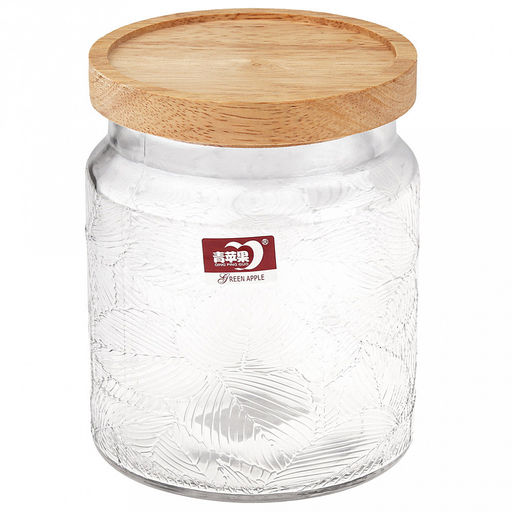 Банка стеклянная прижимная крышка Меланж 1,15л, д12см h14см, деревянная крышка с уплотнителем, д/горла - 9,5см, д/основания - 11см, цветная коробка (Китай)