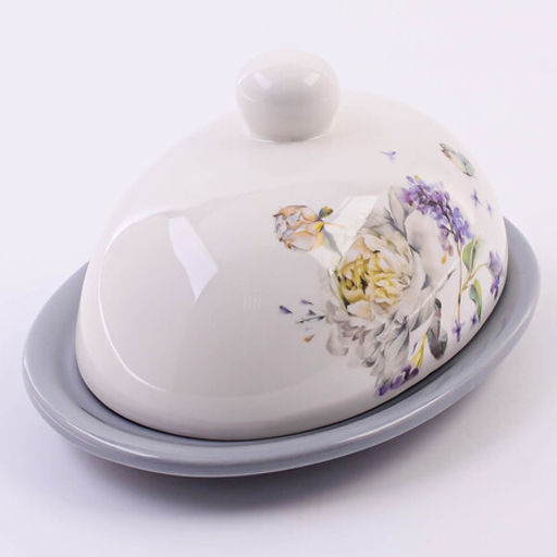 60214 Масленка с крышкой 2пр Букет фантазий доломит LR (х24)