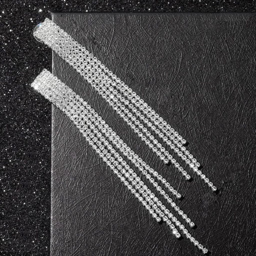 Серьги висячие со стразами Водопад на прямоугольнике, цвет белый в серебре, 9см - Queen fair фото 2