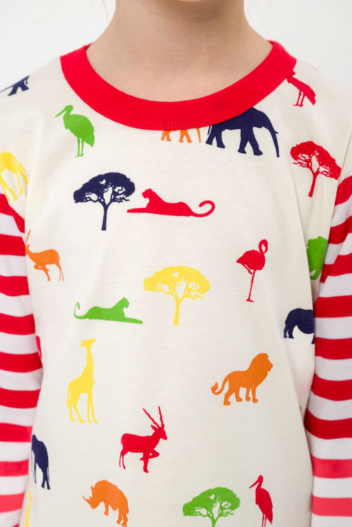 Пижама детская из джемпера и брюк без манжет из интерлока Сафари красный полоса - Амадэль фото 19