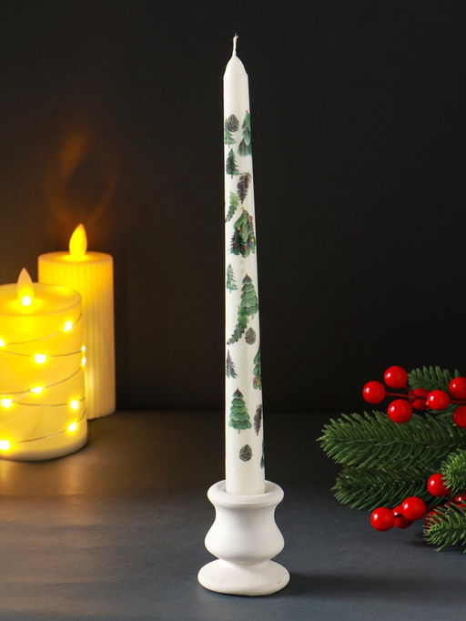 Цена за 4 шт. Свеча античная новогодняя 255х22 мм с декором, ёлочки