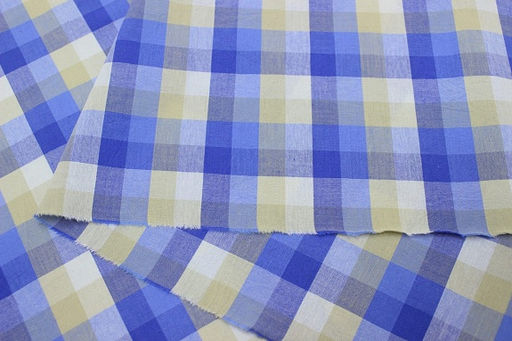 Вареный (стираный) хлопок Клетка (1.6*1.6см) цв.василек/телесно-оливковый, ш.2.5м, хл-100% - Купава фото 3