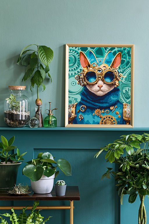 ФРЕЯ PNB/PLPT-173 Набор для раскрашивания по номерам ( с поталью ) 50 х 40 см Кот в стиле стимпанк