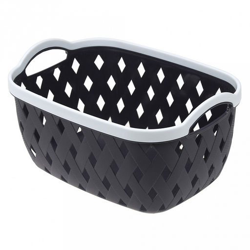 "Домашняя мода" Корзина пластмассовая для хранения "Плетенка-Ромб" 26,5х18,5см h12,4см, с ручками, графит (Китай)