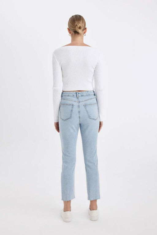 Джинсовые брюки Mary с прямыми штанинами и высокой талией, длиной до щиколотки, потертые - Defacto фото 8