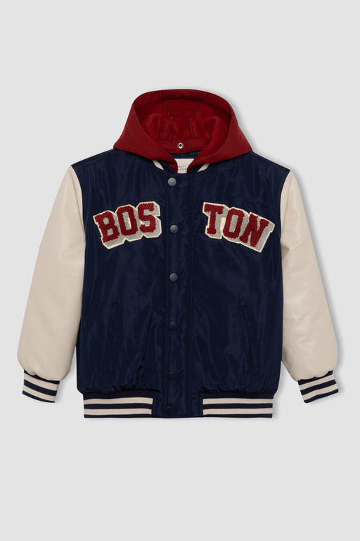 Водоотталкивающая куртка-бомбер со съемным капюшоном и воротником для мальчиков - Defacto фото 10