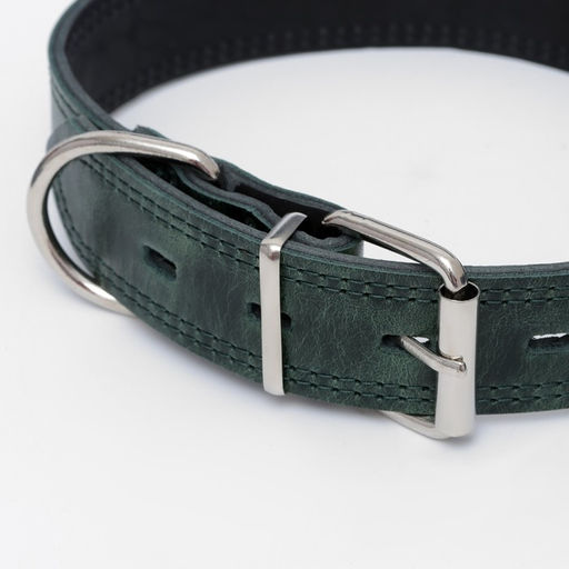 Ошейник кожанный двухслойный 3,5 см, ОШ 46-58 см, изумрудный - Пижон фото 7
