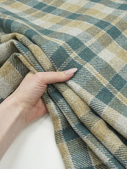 Шерсть пальтово-костюмная Твид Клетка цв.морская волна, ш.1.45м, шерсть-50%, п/э-50%, 390гр/м.кв - Купава фото 8