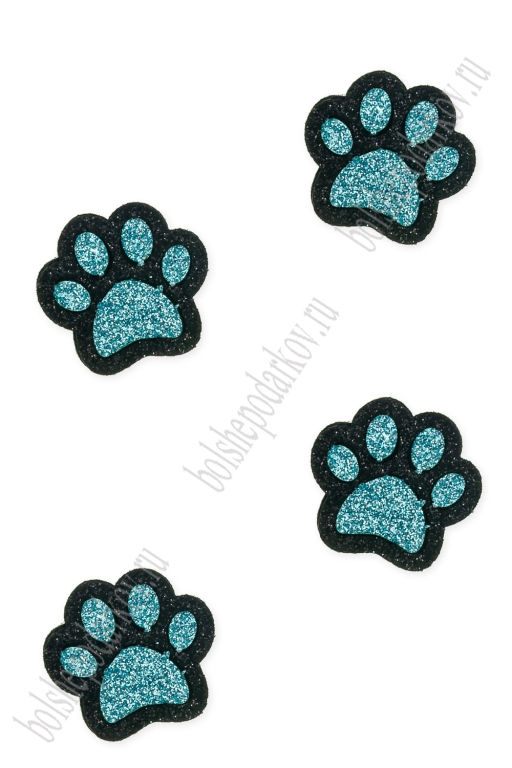 Лазерная вырубка из фетра с блесткой "Лапка" 3,5 см (10 шт) голубой/черный, несклеенная