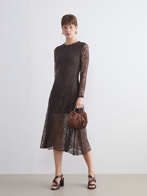 Bisiklet Yaka Dantelli Elbise