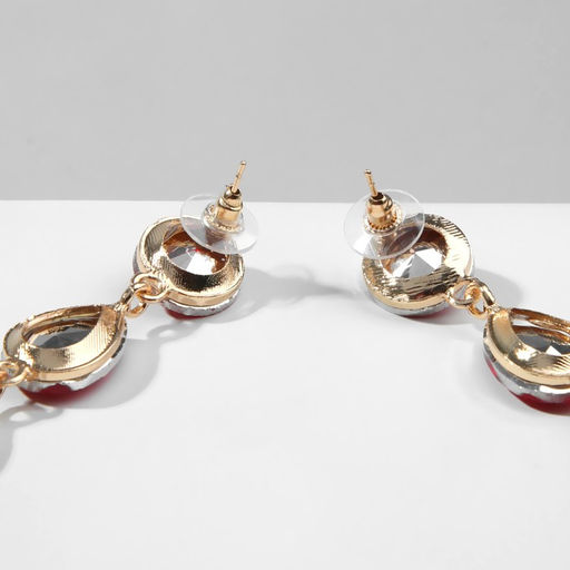 Серьги висячие со стразами Драгоценность капли, цвет красный в золоте, 9,5см - Queen fair фото 3