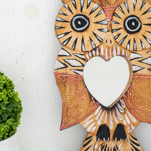 Зеркальное панно Сова с сердцем, 1.3?14?24 см, дерево