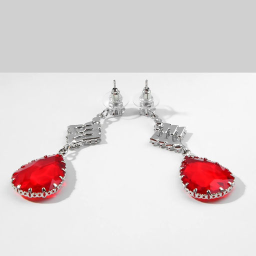 Серьги со стразами Эдем бриз, цвет красно-белый в серебре - Queen fair фото 2