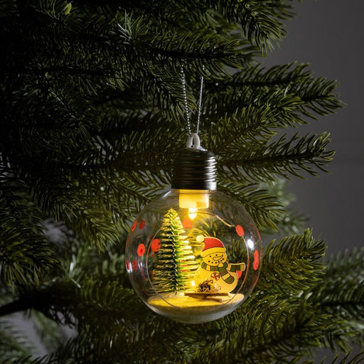 Ёлочный шар Снеговик, d=8 см, 1 LED, от батареек, свечение тёплое белое - Luazon lighting фото 6