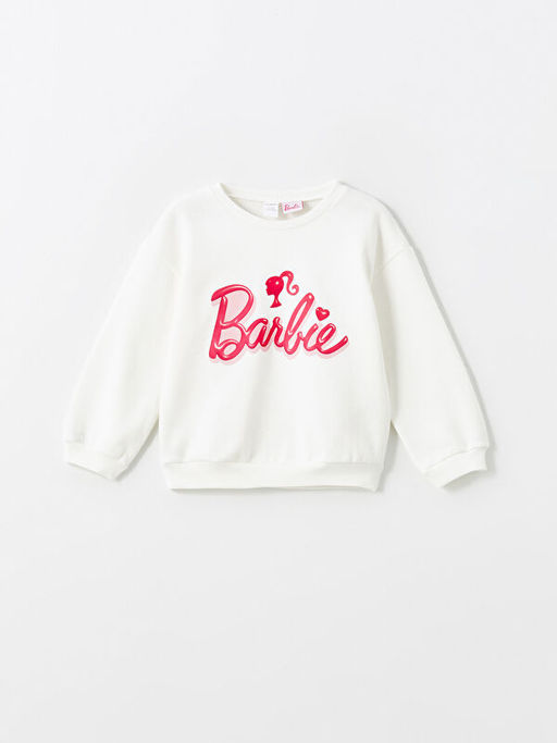 Bisiklet Yaka Uzun Kollu Barbie Bask?l? K?z Bebek Sweatshirt