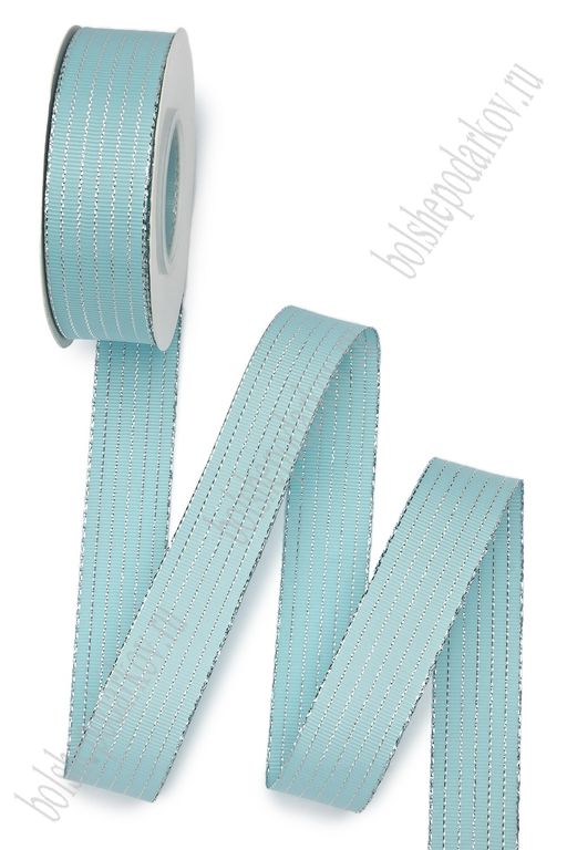 Лента репсовая с люрексом 2,5 см*20 ярд "Полоски" SF-7355, голубой №11