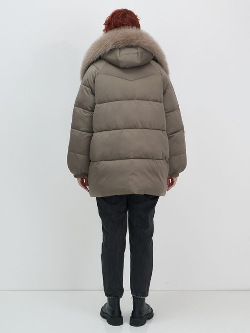 Куртка зимняя женская с мехом и капюшоном тренд коричневого цвета 7639K - Visdeer фото 15