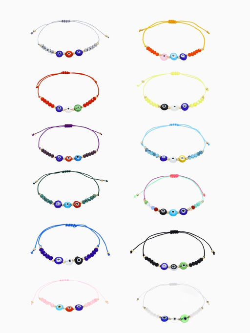 Цена за 12 шт. Браслет-оберег «Глазик» ассорти, цветной в серебре