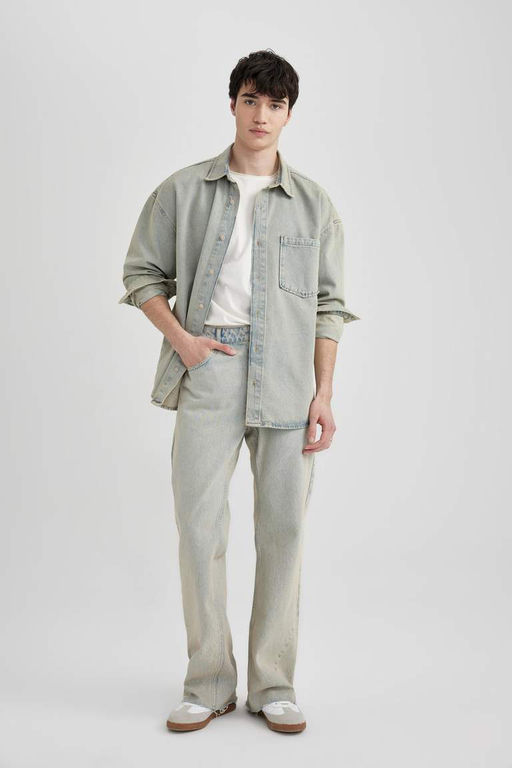 Расклешенный крой, свободный крой, нормальная талия, широкие джинсовые брюки с эффектом потертостей - Defacto фото 3