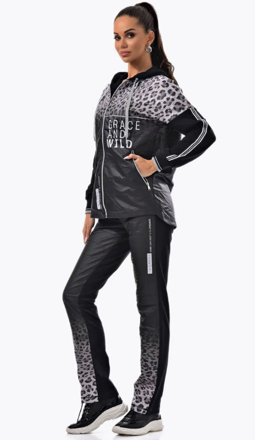 Толстовка из футера комбинированного с принтованной плащевой тканью