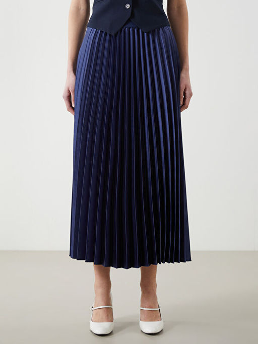 Beli Lastikli Saten Kad?n Pileli Etek