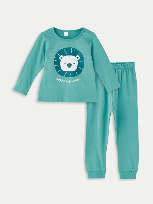Bisiklet Yaka Uzun Kollu Bask?l? Erkek Bebek Pijama Tak?m?