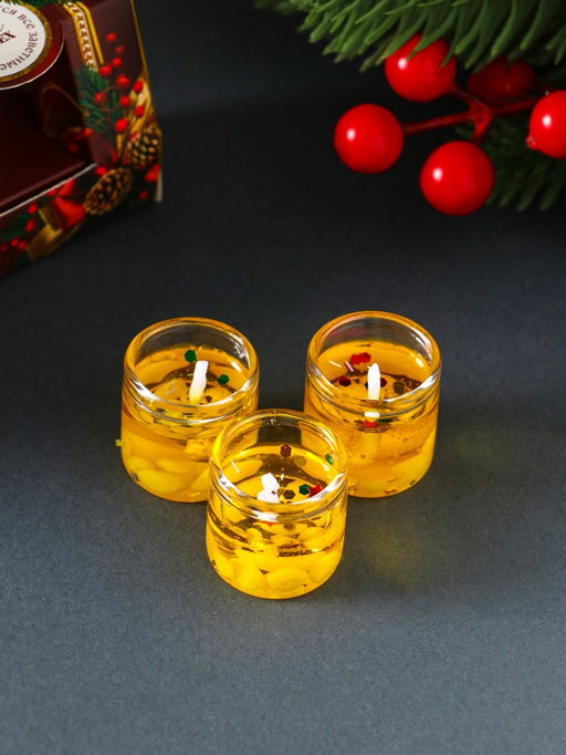 Цена за 2 шт. Свечи гелевые «Счастливого Нового года», 3 шт., золотые, 2.5×2.5×2.5 см