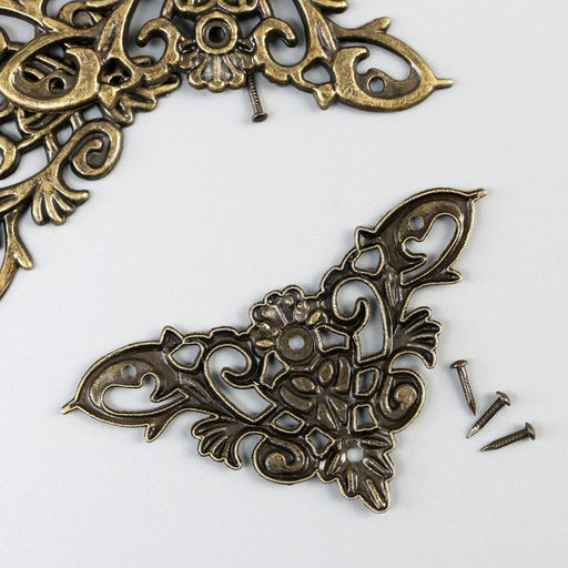 Цена за 2 шт. Уголок металл «Узорчатый», под бронзу, набор 4 шт., 4.5×4.5 см