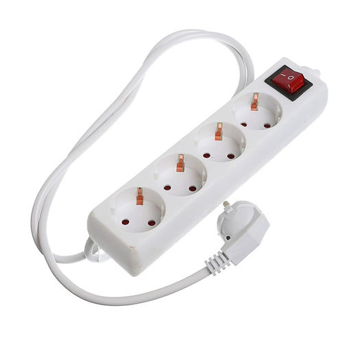 Удлинитель Luazon Lighting, 4 розетки, 1,8 м, 10 А, 2200 Вт, 3х0.75 мм2, с заземлением, с выключателем, белый