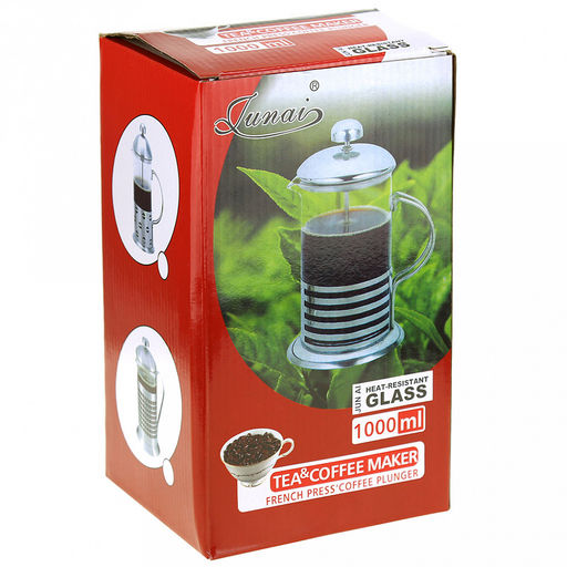 Френч-пресс корпус из нержавеющей стали "Кофе-зерна" 1000мл, д9,6см h23см, стеклянная колба, в подарочной коробке (Китай)