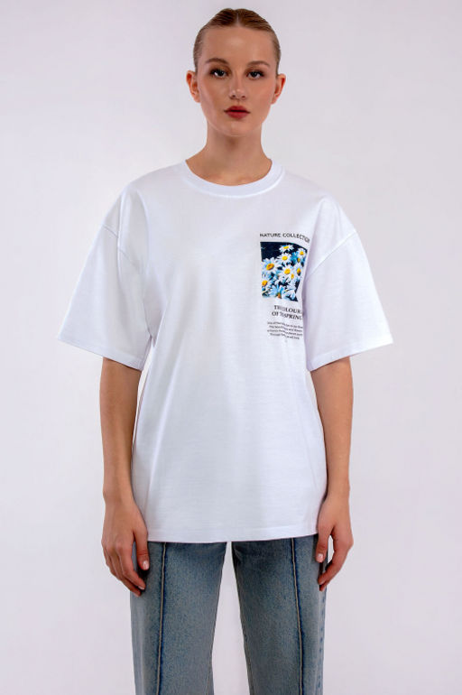 Арт. 31123 Футболка женская оверсайз 44-52 (5 шт) Цвет:белый - Калинка фото 2