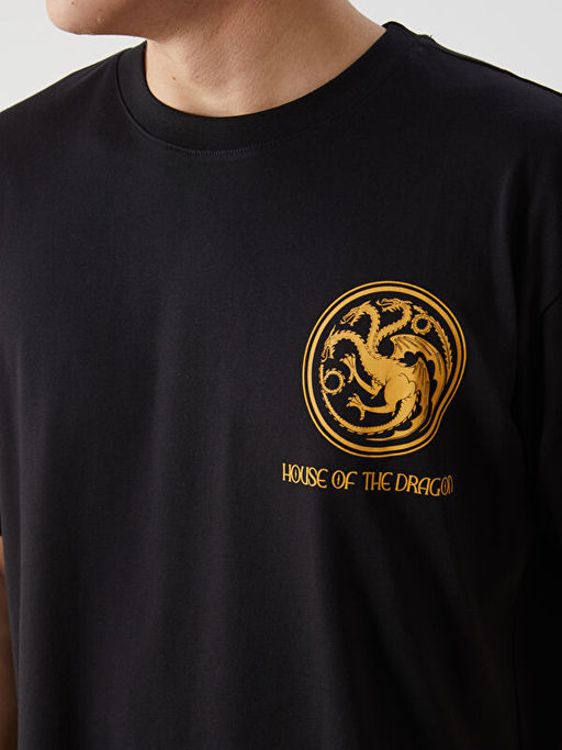 Bisiklet Yaka K?sa Kollu House of the Dragon Bask?l? Erkek Ti??rt