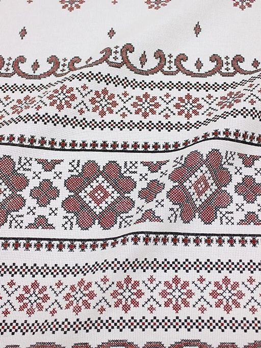 Рогожка Снежинка (красная на белом), ш.1.5м, хлопок-100%, 165гр/м.кв - Купава фото 2
