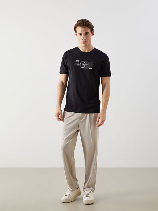 Bisiklet Yaka K?sa Kollu Bask?l? Penye Erkek Ti??rt