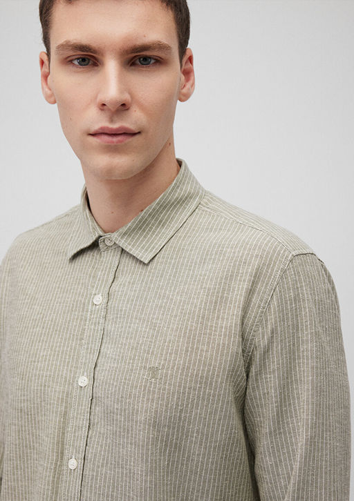 Cizgili Yesil Tencel TM Lyocell Gomlek - Mavi фото 5