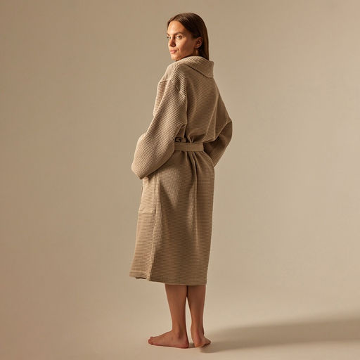 Халат вафельный женский SL HOME: Basic «Саббиа», размер M, хлопок 100%, коричневый