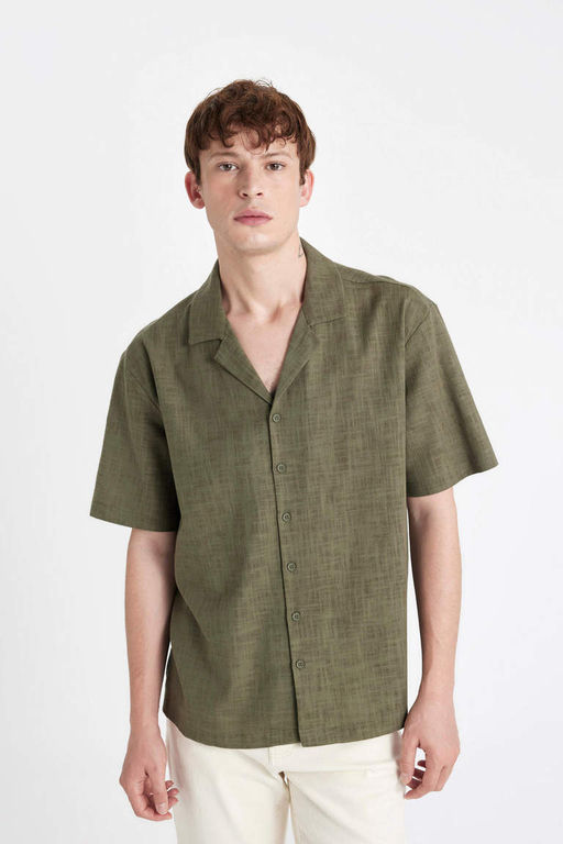 Хлопковая рубашка с короткими рукавами и воротником-поло Relax Fit - Defacto фото 4