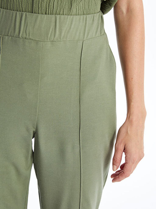 Beli Lastikli D?z Keten Kar???ml? Kad?n Pantolon