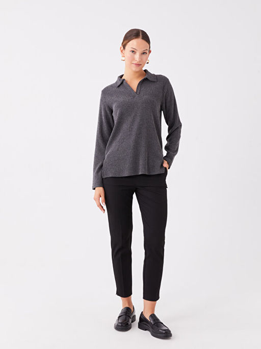 Polo Yaka D?z Uzun Kollu Kad?n Ti??rt