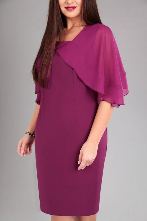 Фиолетовое платье праздничное до колена с коротким рукавом - Almond фото 2