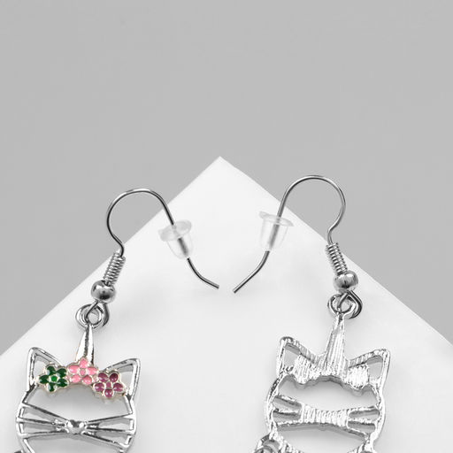 Серьги с эмалью Кошка с листьями, цветные в серебре - Qf фото 2