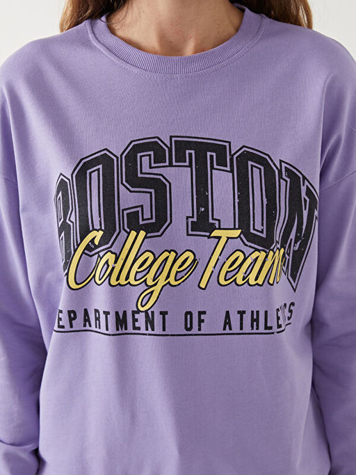 Bisiklet Yaka Bask?l? Kad?n Sweatshirt