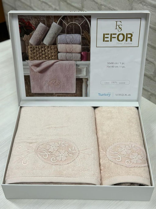 Набор полотенец EFOR из 2-х предметов (50*90 и 70*140) MOTIF GUPUR персик SOMON