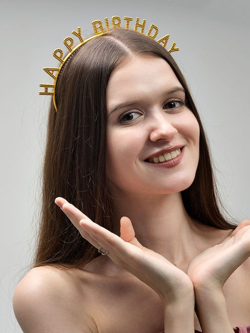 Цена за 2 шт. Ободок "Happy birtday" золотой